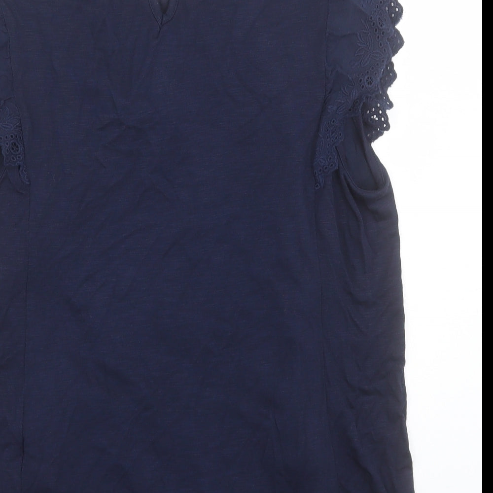 Marks and Spencer Womens Blue Modal Basic T-Shirt Size 8 Crew Neck