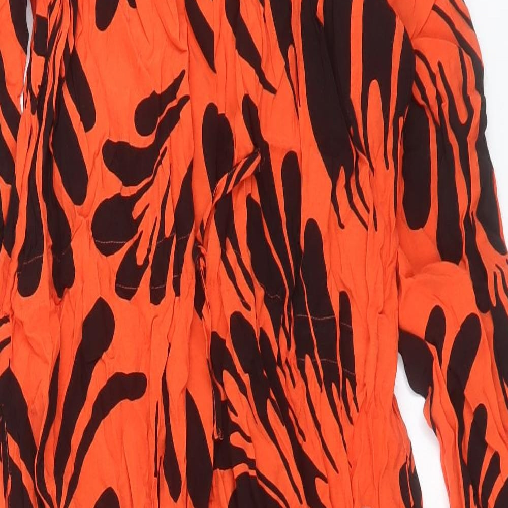 Autograph Womens Orange Geometric Viscose A-Line Size 12 Collared Button