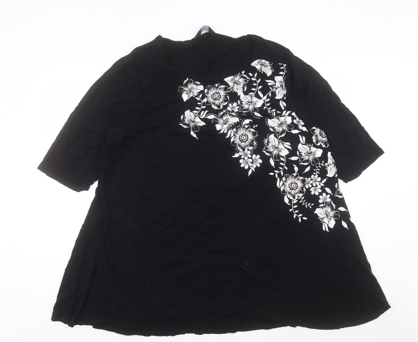 Yours Womens Black Floral Viscose Basic T-Shirt Size 22 Crew Neck