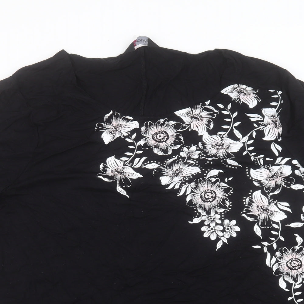 Yours Womens Black Floral Viscose Basic T-Shirt Size 22 Crew Neck