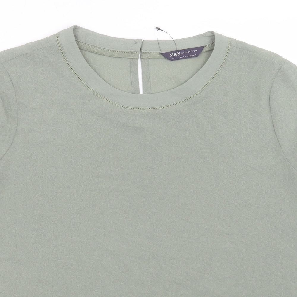 Marks and Spencer Womens Green Polyester Basic T-Shirt Size 16 Crew Neck