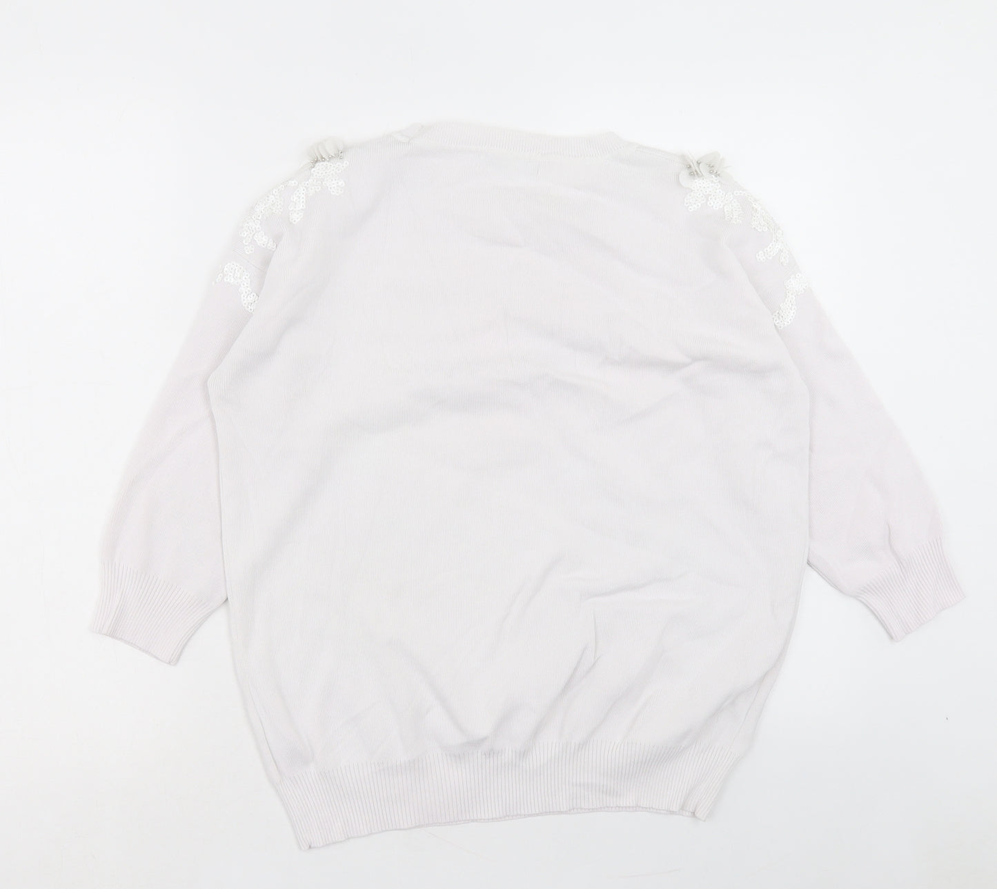 NEXT Womens White Crew Neck Viscose Pullover Jumper Size 14