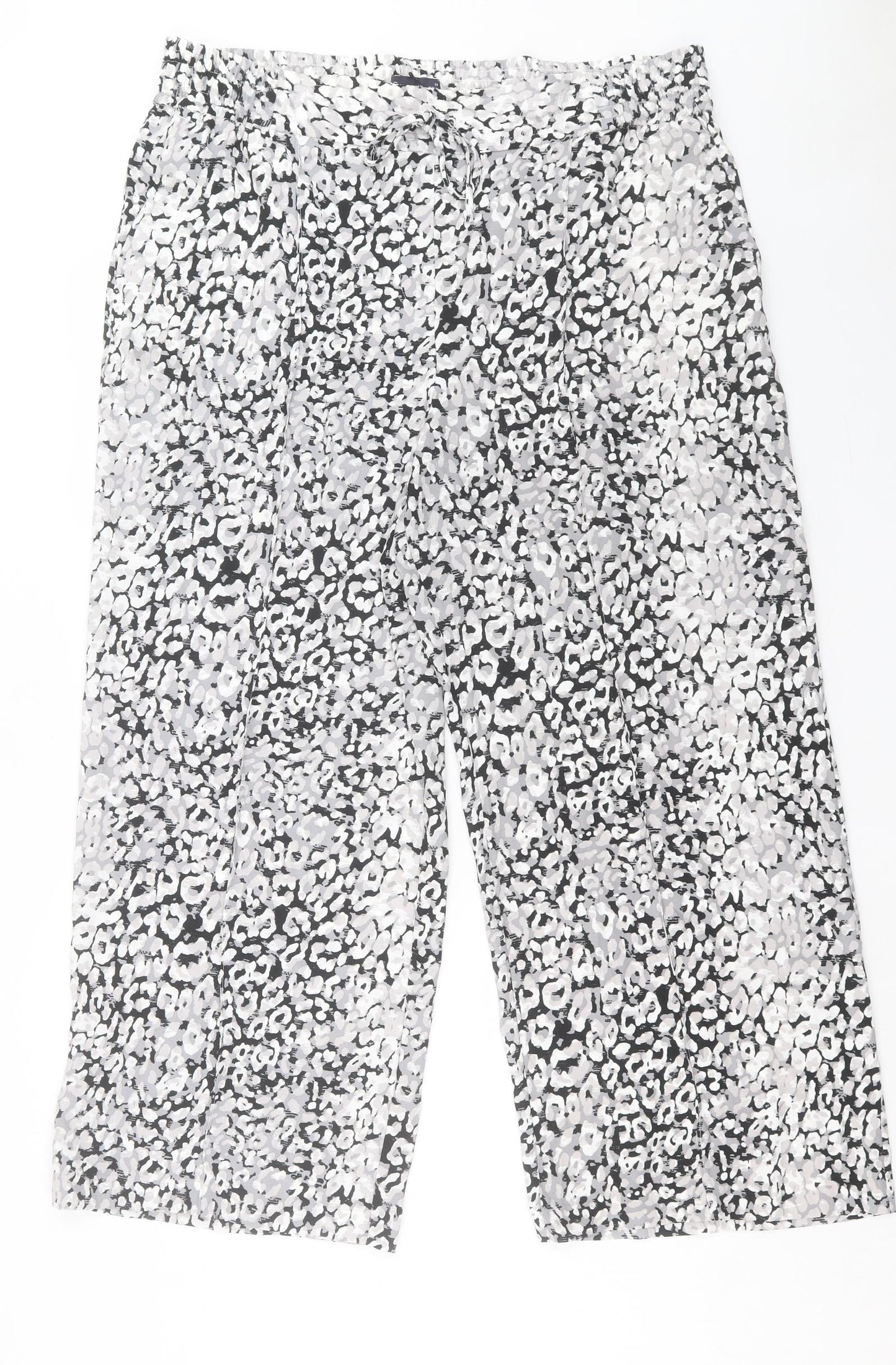 Marks and Spencer Womens Grey Geometric Polyester Trousers Size 20 L28 in Regular Drawstring