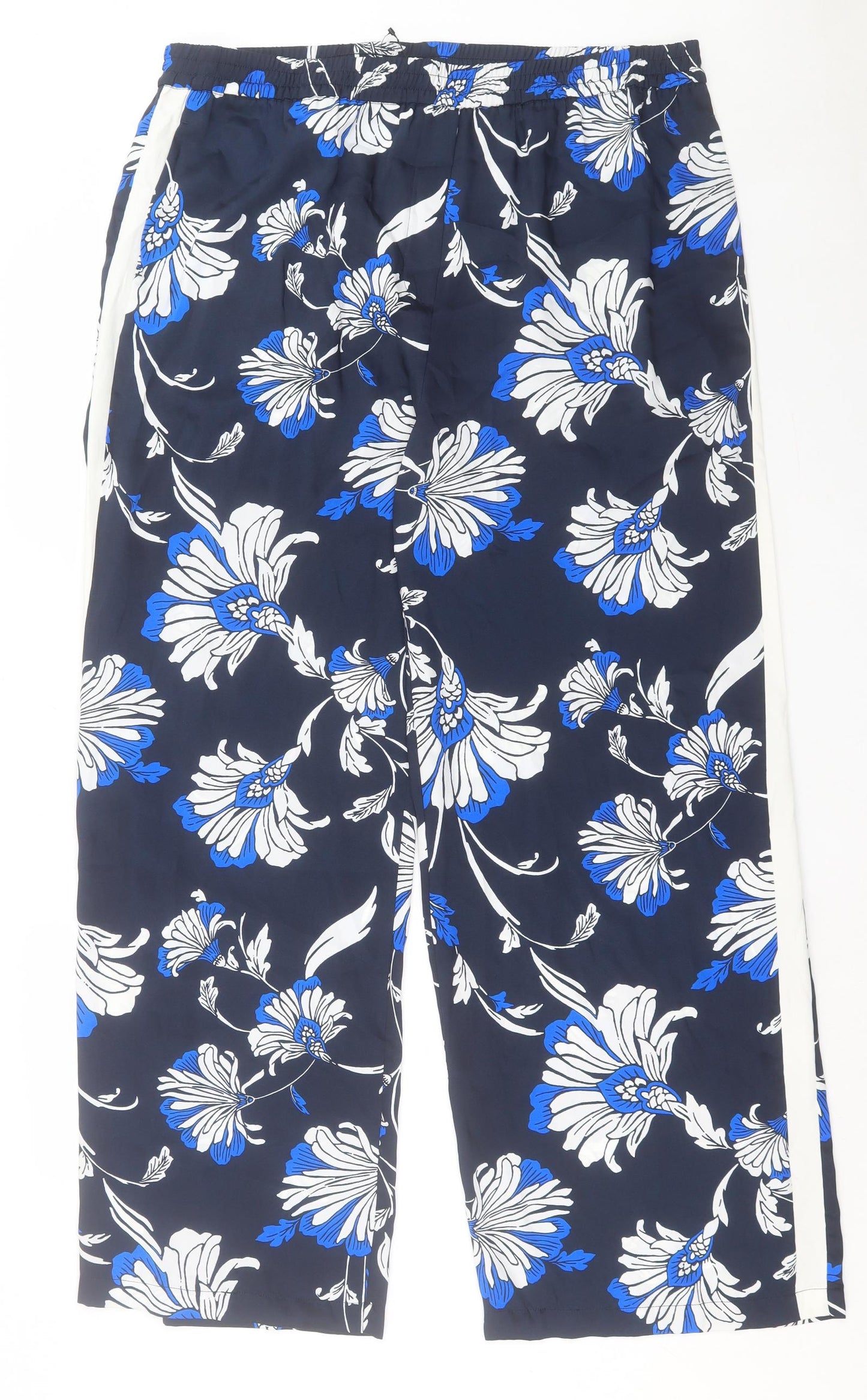 Marks and Spencer Womens Blue Floral Polyester Trousers Size 18 L30 in Regular