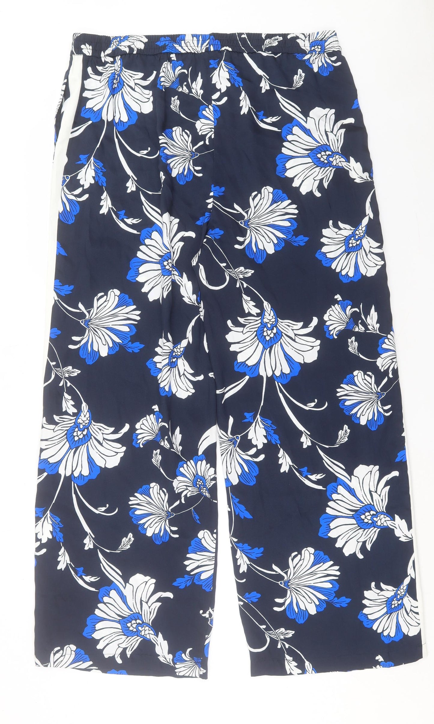 Marks and Spencer Womens Blue Floral Polyester Trousers Size 18 L30 in Regular