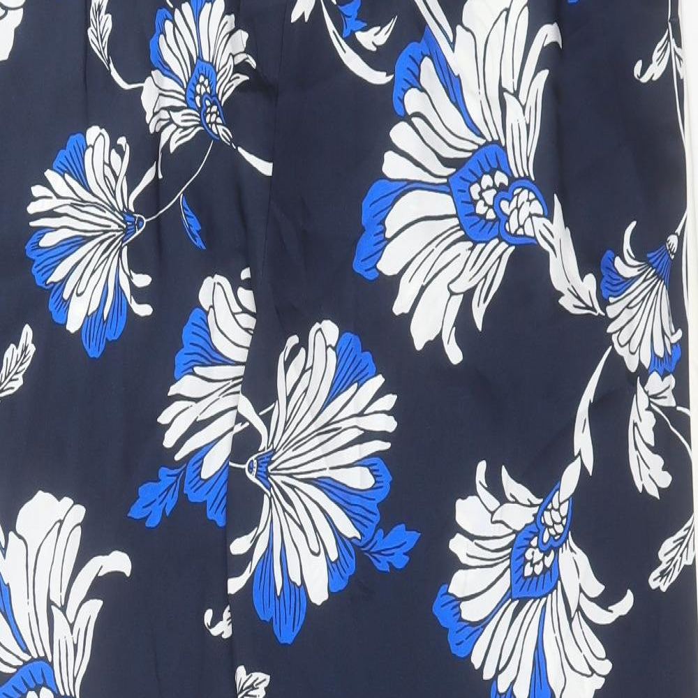 Marks and Spencer Womens Blue Floral Polyester Trousers Size 18 L30 in Regular