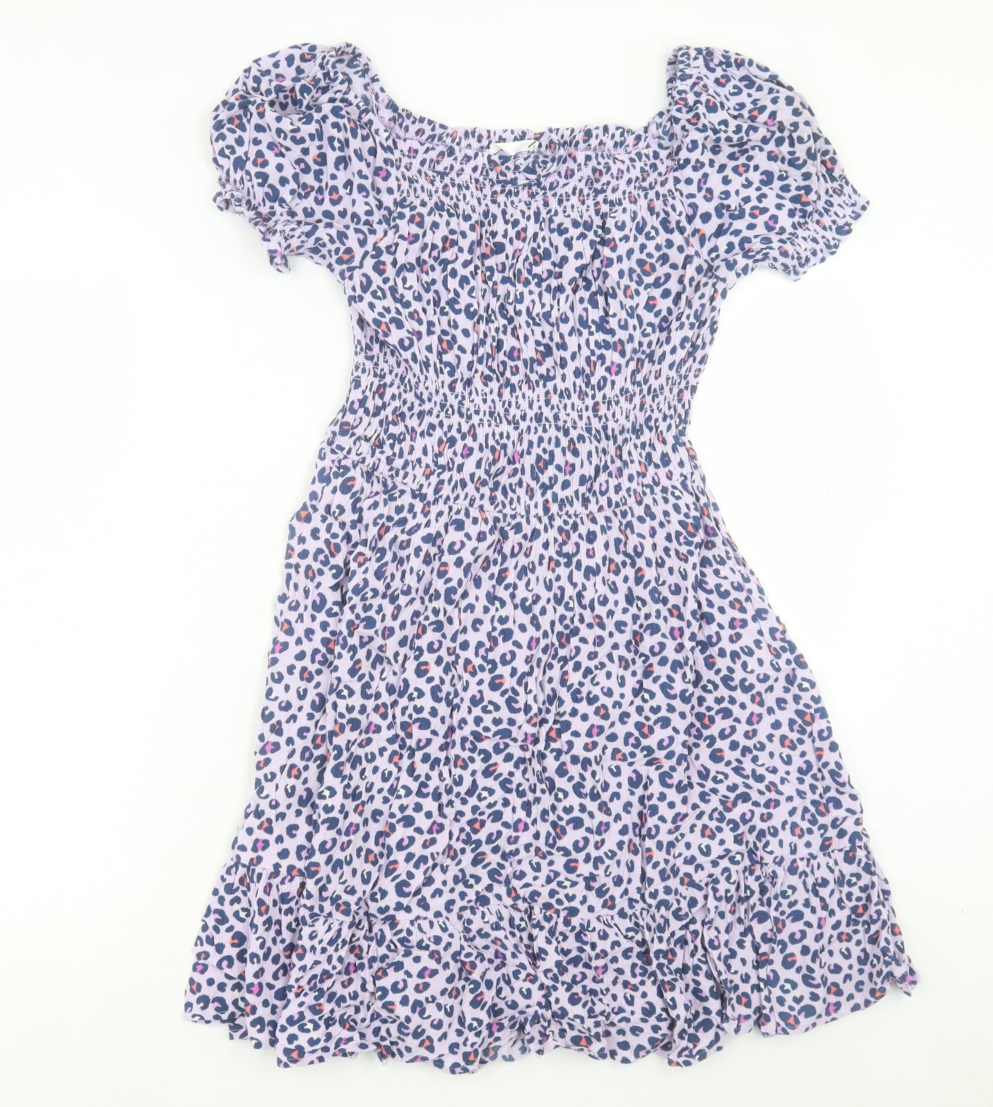 Marks and Spencer Girls Purple Animal Print Viscose A-Line Size 13-14 Years Boat Neck Pullover