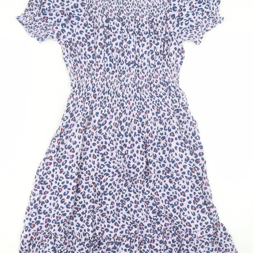 Marks and Spencer Girls Purple Animal Print Viscose A-Line Size 13-14 Years Boat Neck Pullover