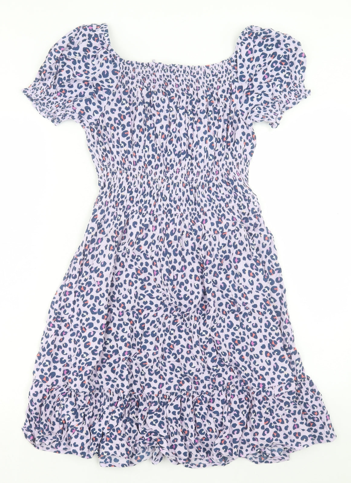 Marks and Spencer Girls Purple Animal Print Viscose A-Line Size 13-14 Years Boat Neck Pullover