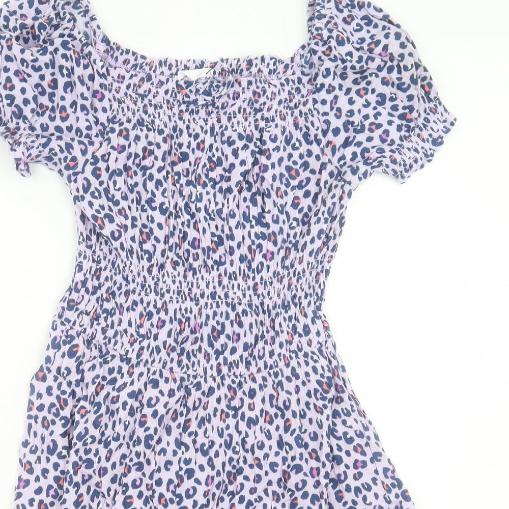 Marks and Spencer Girls Purple Animal Print Viscose A-Line Size 13-14 Years Boat Neck Pullover