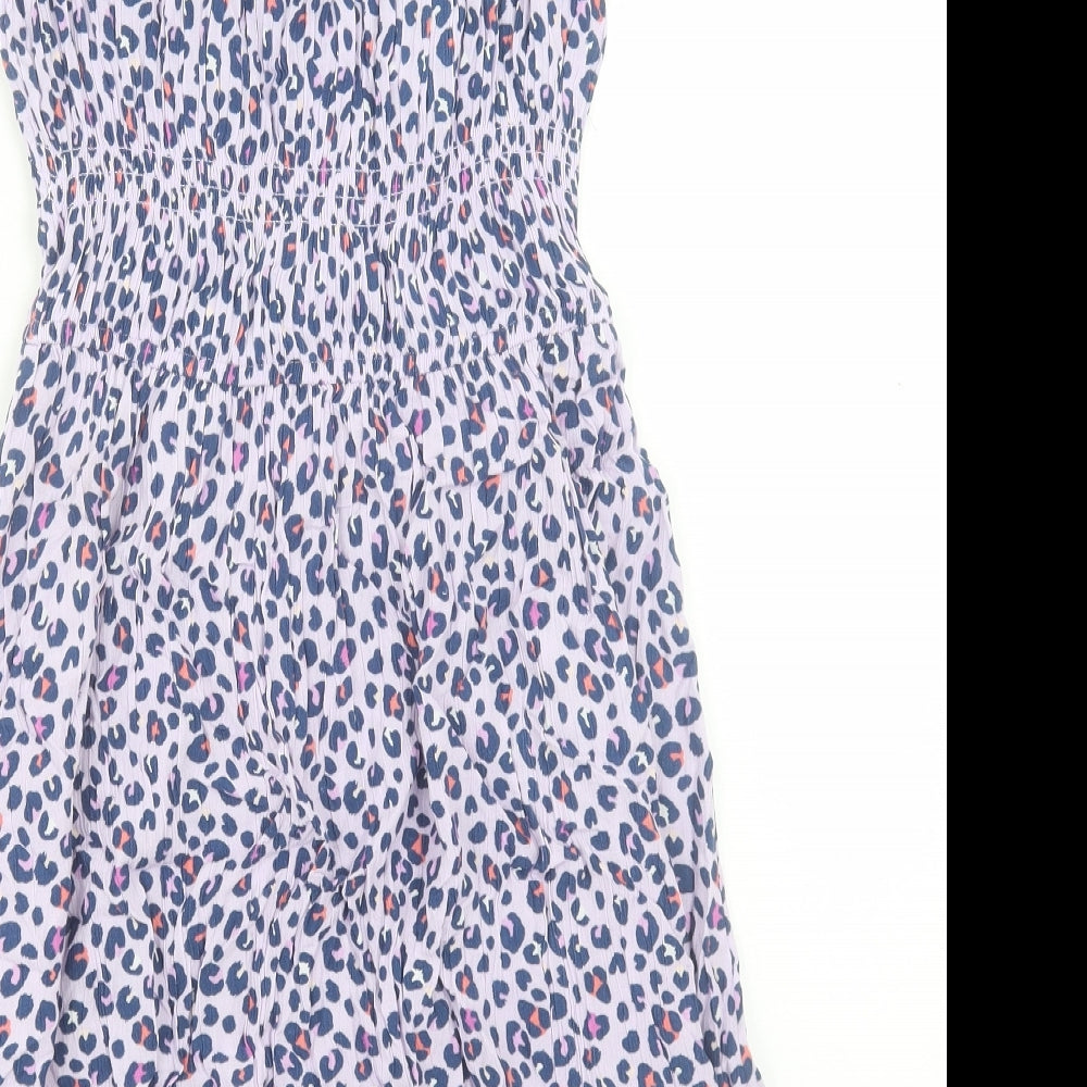 Marks and Spencer Girls Purple Animal Print Viscose A-Line Size 13-14 Years Boat Neck Pullover