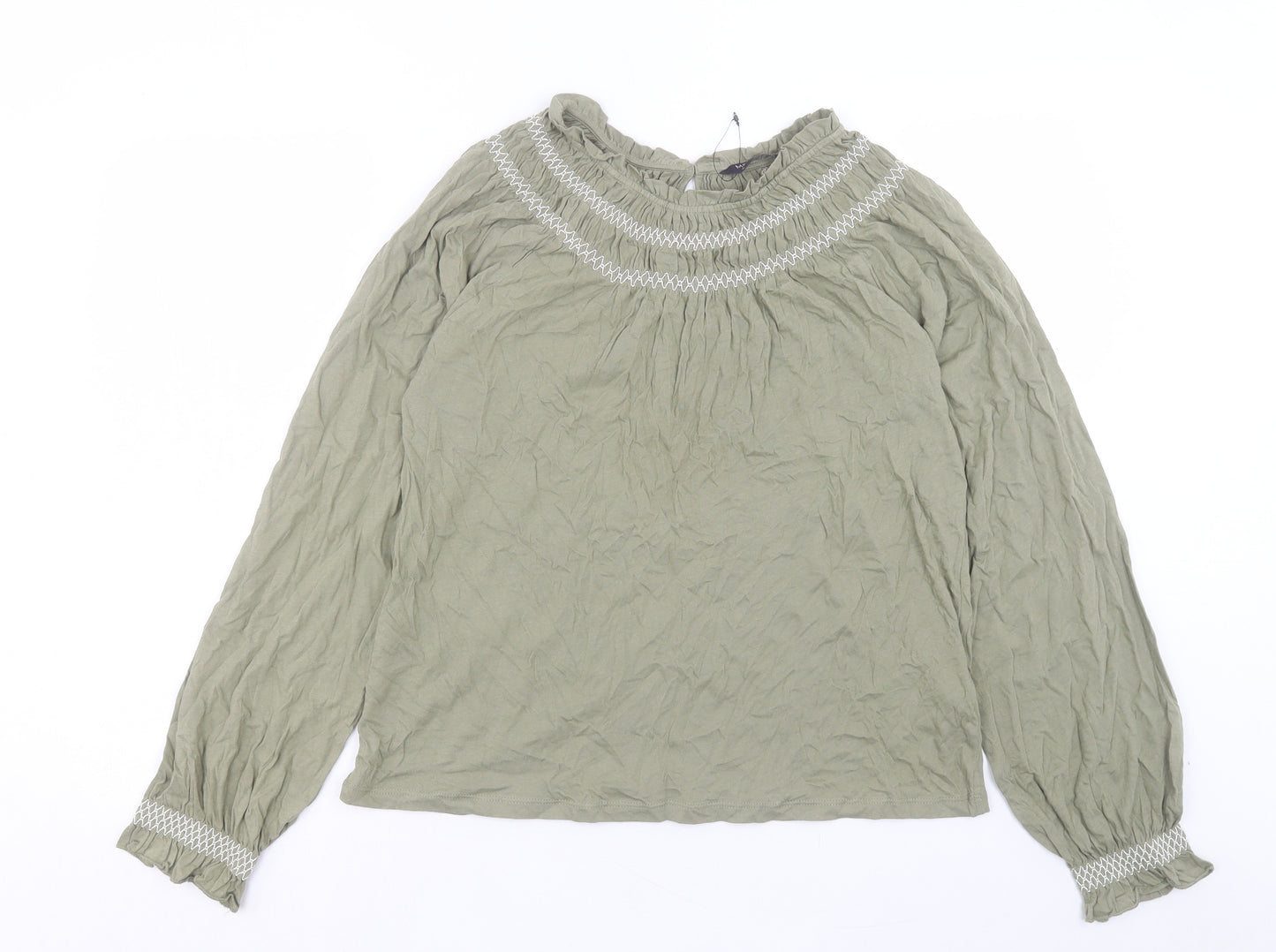 Marks and Spencer Womens Green Cotton Basic T-Shirt Size 10 High Neck