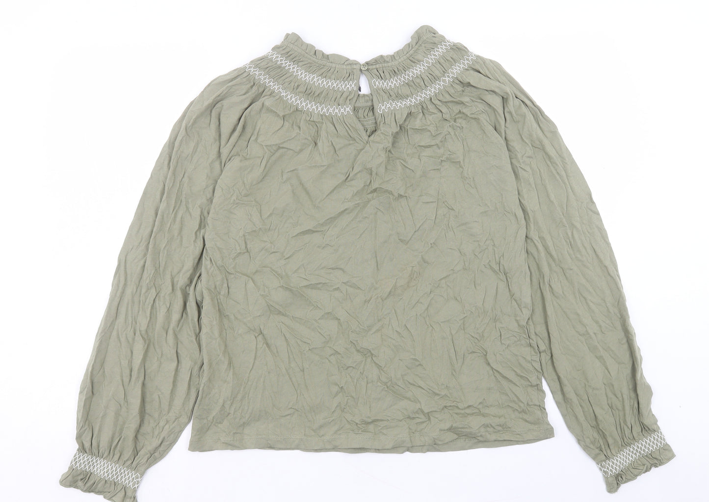 Marks and Spencer Womens Green Cotton Basic T-Shirt Size 10 High Neck