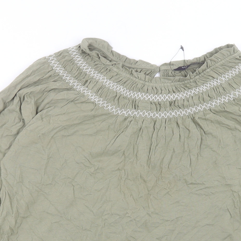 Marks and Spencer Womens Green Cotton Basic T-Shirt Size 10 High Neck