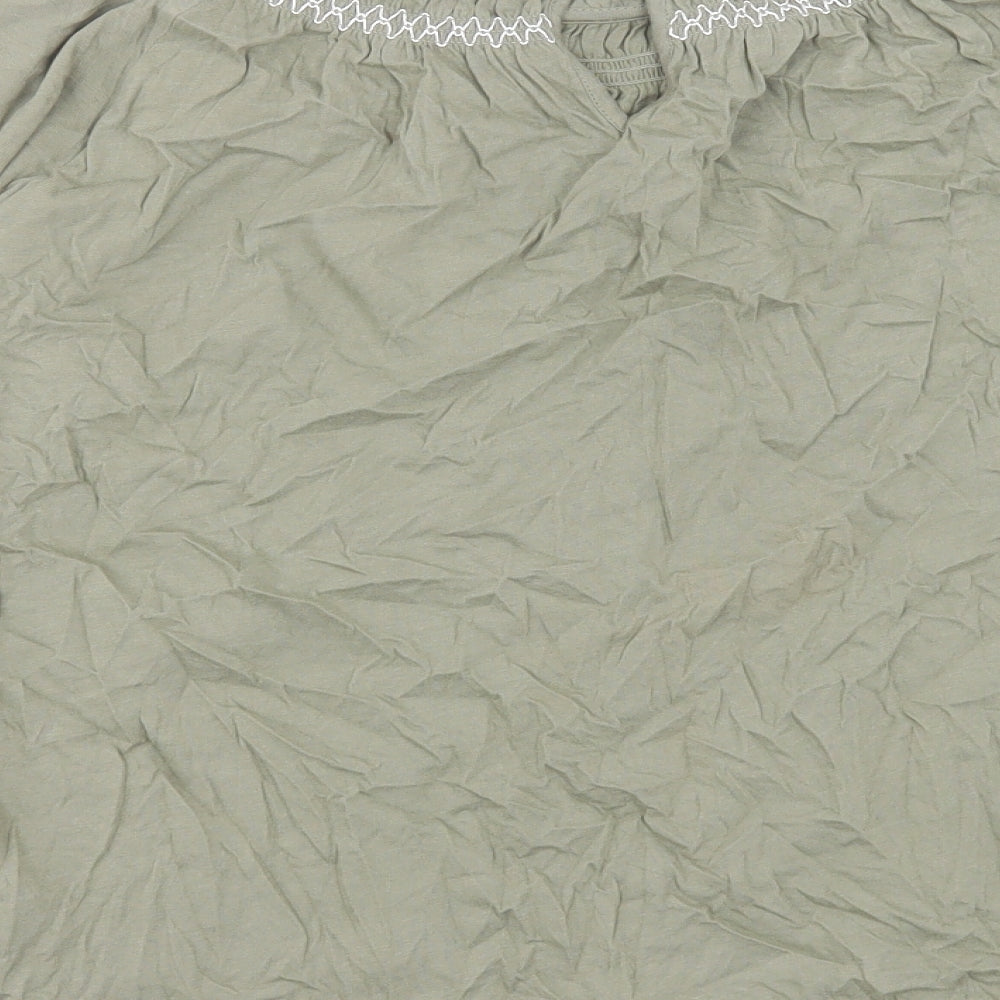 Marks and Spencer Womens Green Cotton Basic T-Shirt Size 10 High Neck