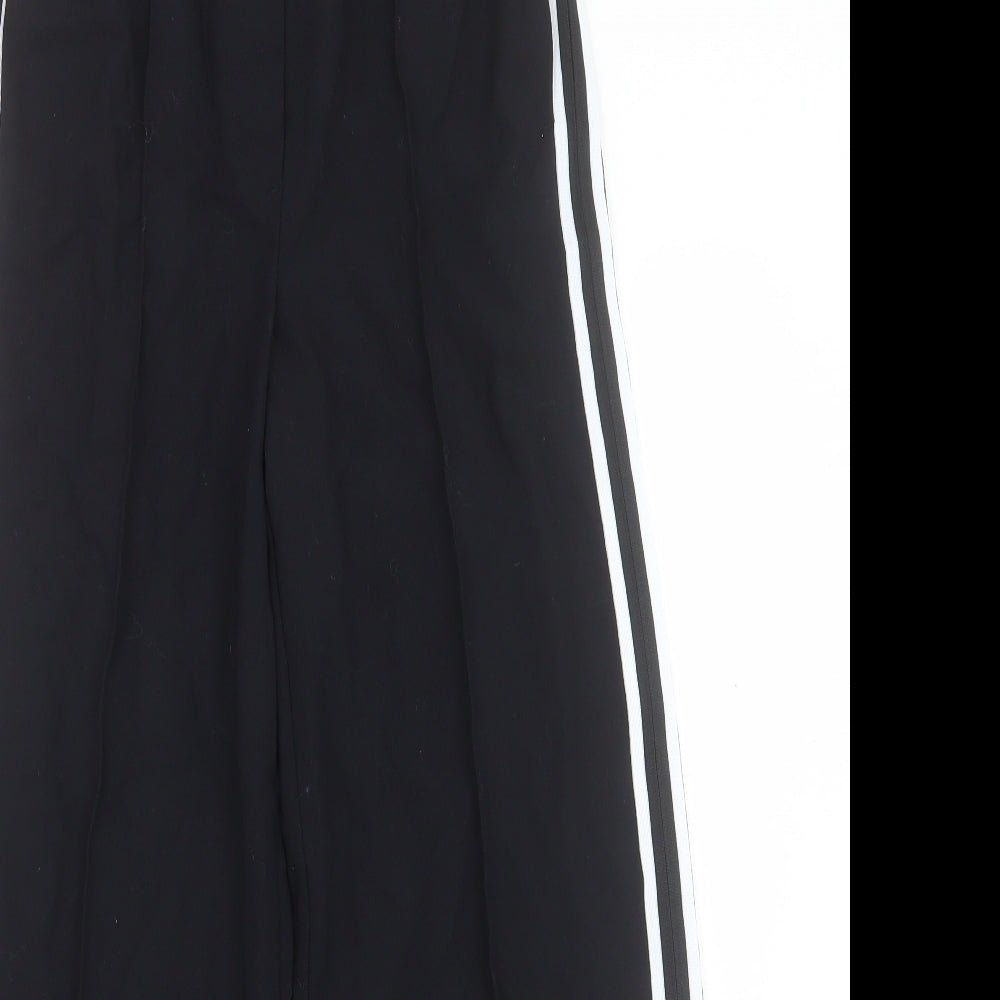 Marks and Spencer Womens Black Striped Polyester Trousers Size 8 L28 in Regular