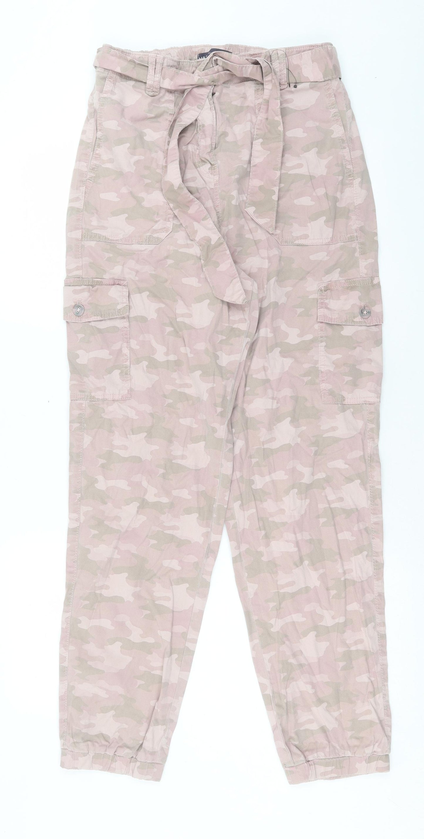 Marks and Spencer Womens Pink Camouflage Cotton Cargo Trousers Size 10 L30 in Regular Button