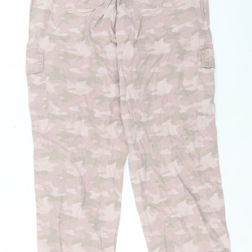Marks and Spencer Womens Pink Camouflage Cotton Cargo Trousers Size 10 L30 in Regular Button