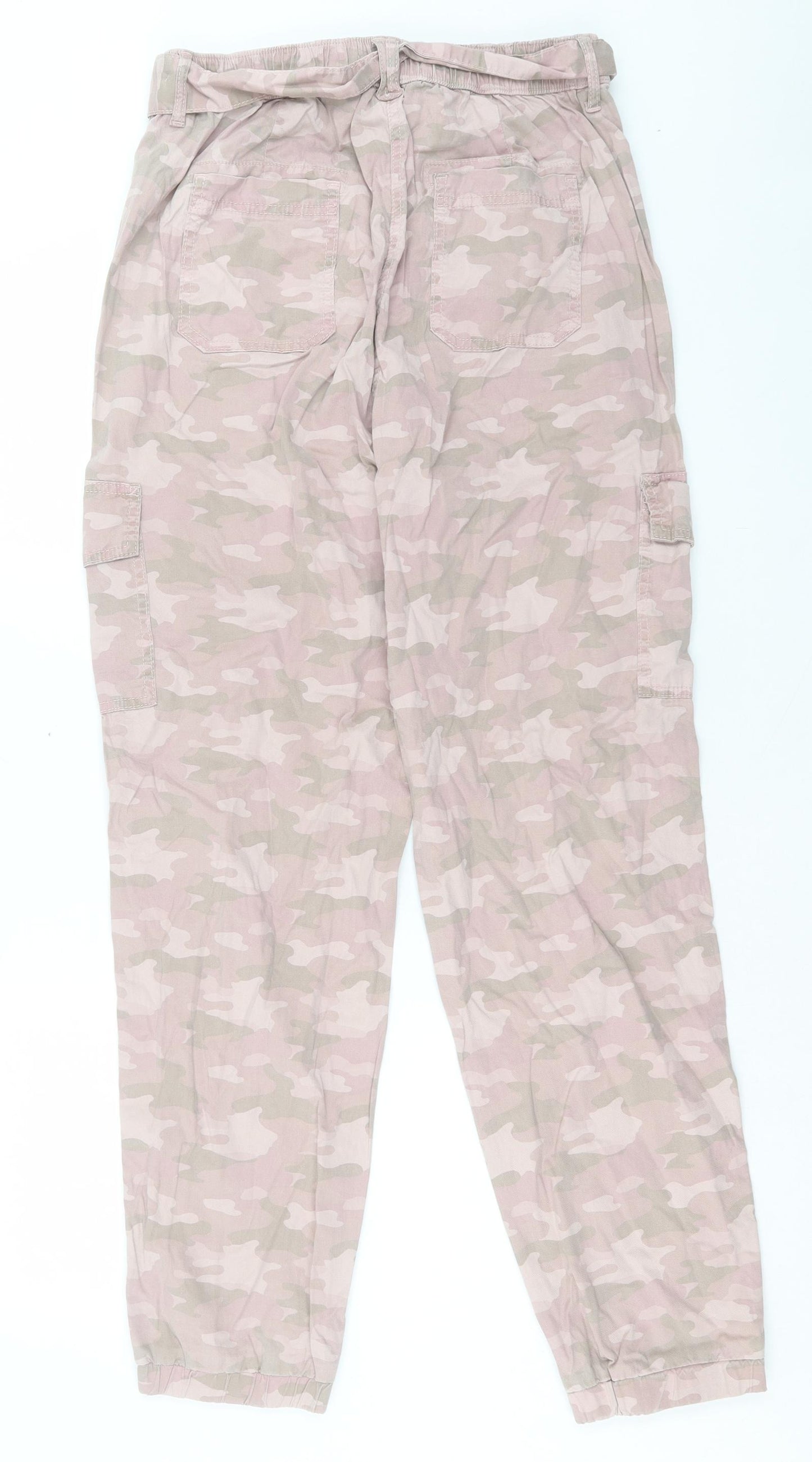Marks and Spencer Womens Pink Camouflage Cotton Cargo Trousers Size 10 L30 in Regular Button