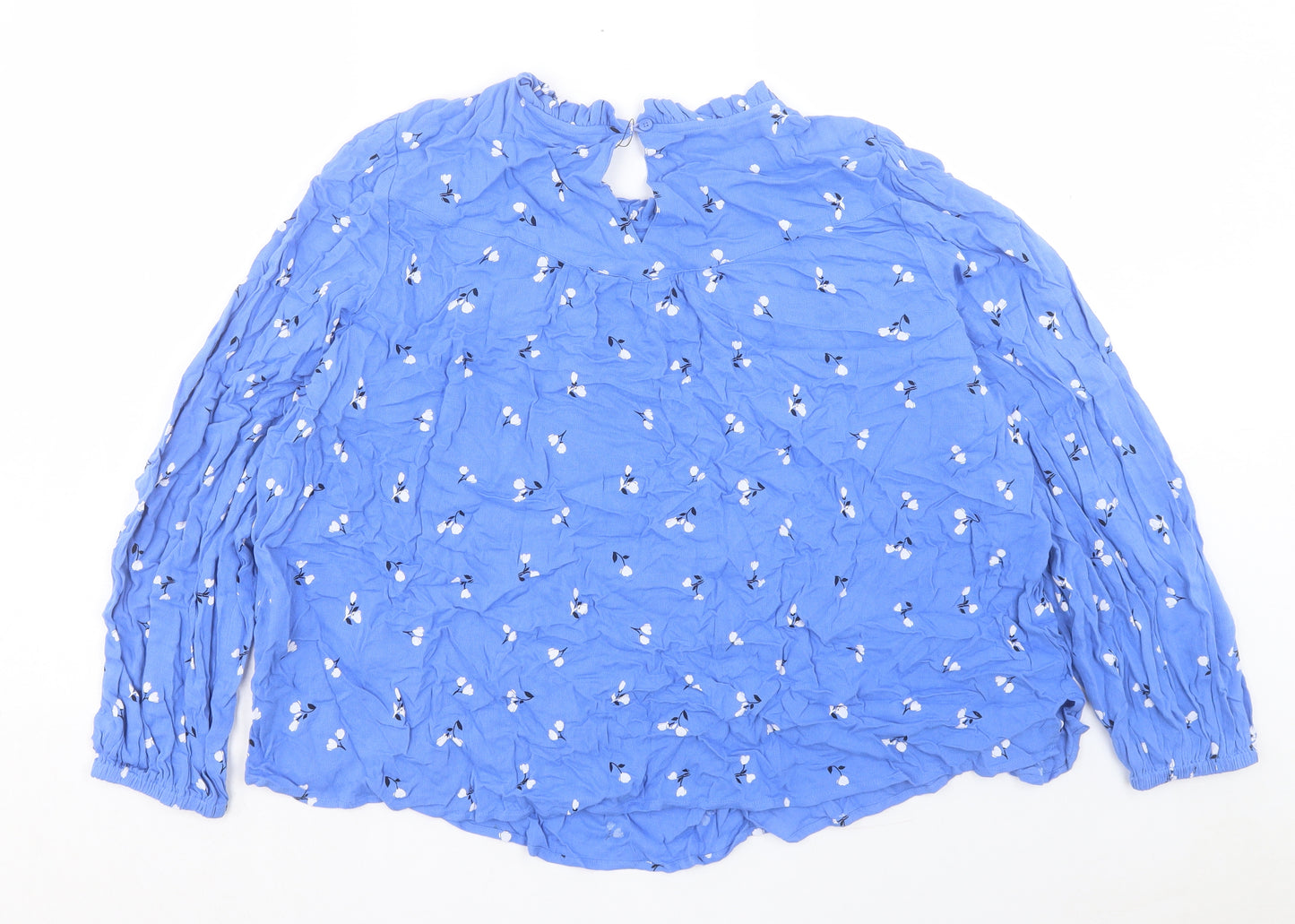 Marks and Spencer Womens Blue Floral Viscose Basic T-Shirt Size 22 Crew Neck