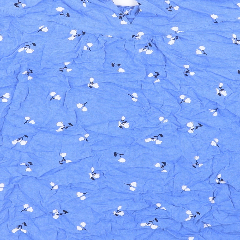 Marks and Spencer Womens Blue Floral Viscose Basic T-Shirt Size 22 Crew Neck