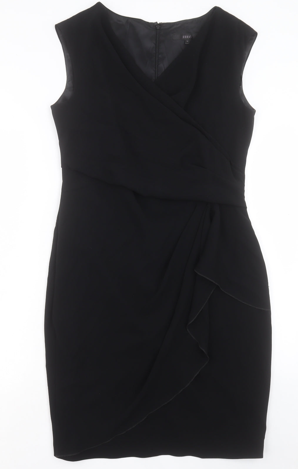 Coast Womens Black Polyester Shift Size 14 V-Neck Zip