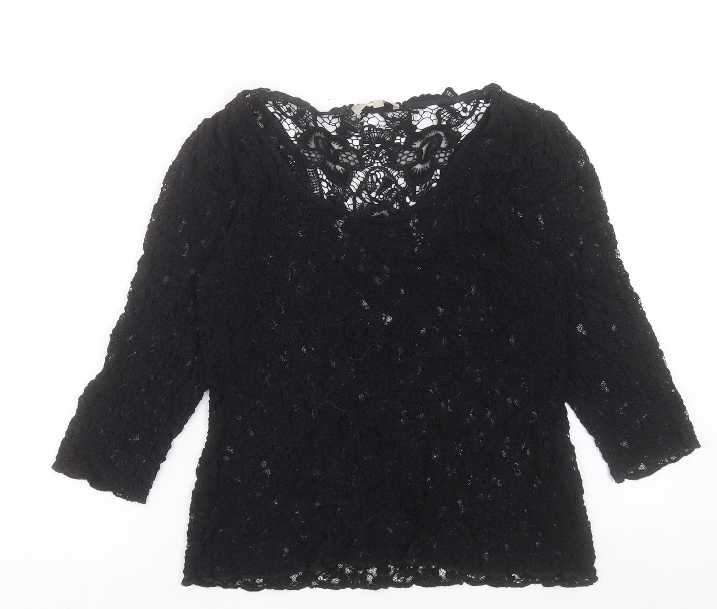 Per Una Womens Black Floral Viscose Basic T-Shirt Size 14 Scoop Neck