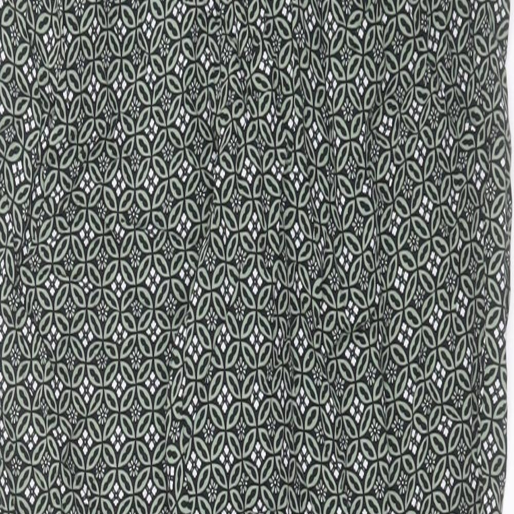 Marks and Spencer Womens Green Geometric Viscose Trousers Size 10 L30 in Regular