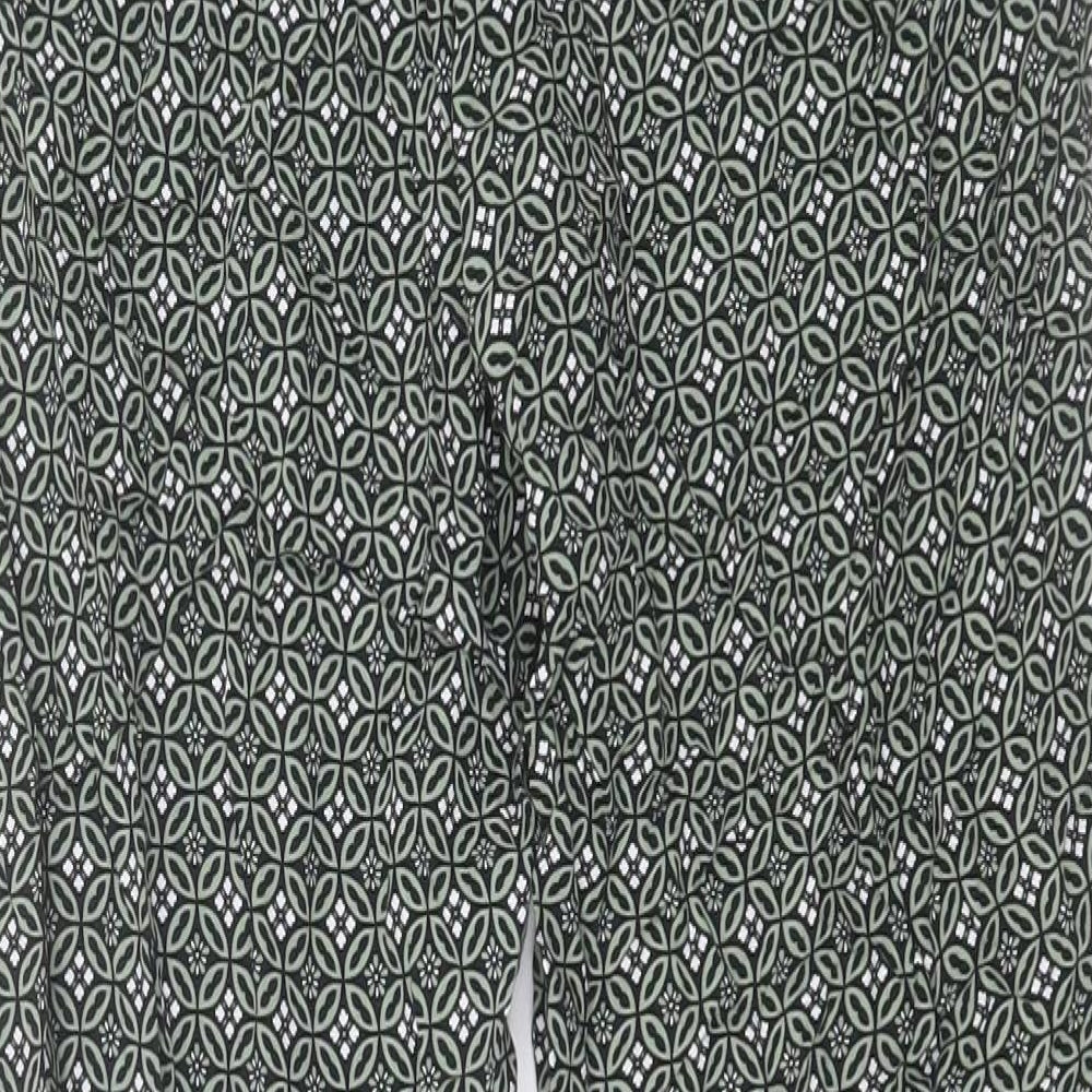 Marks and Spencer Womens Green Geometric Viscose Trousers Size 10 L30 in Regular