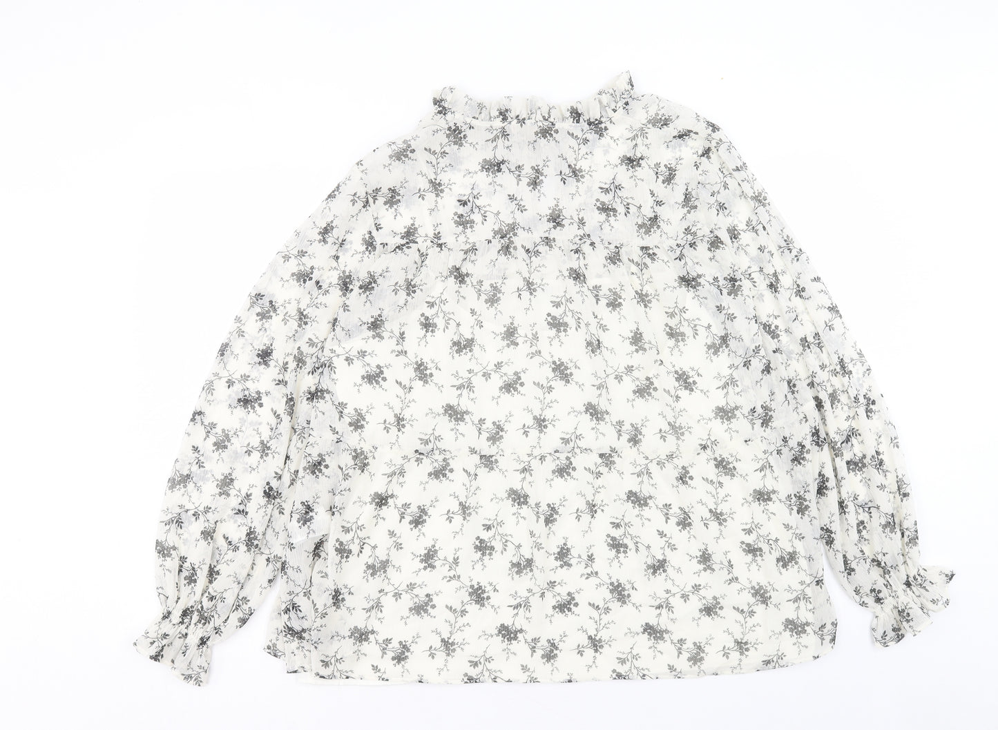 Marks and Spencer Womens Beige Floral Polyester Basic Blouse Size 16 V-Neck