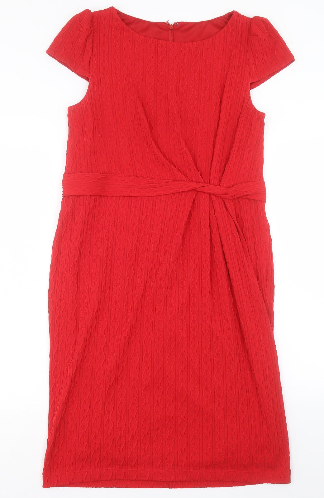 Marks and Spencer Womens Red Polyester Shift Size 16 Boat Neck Zip