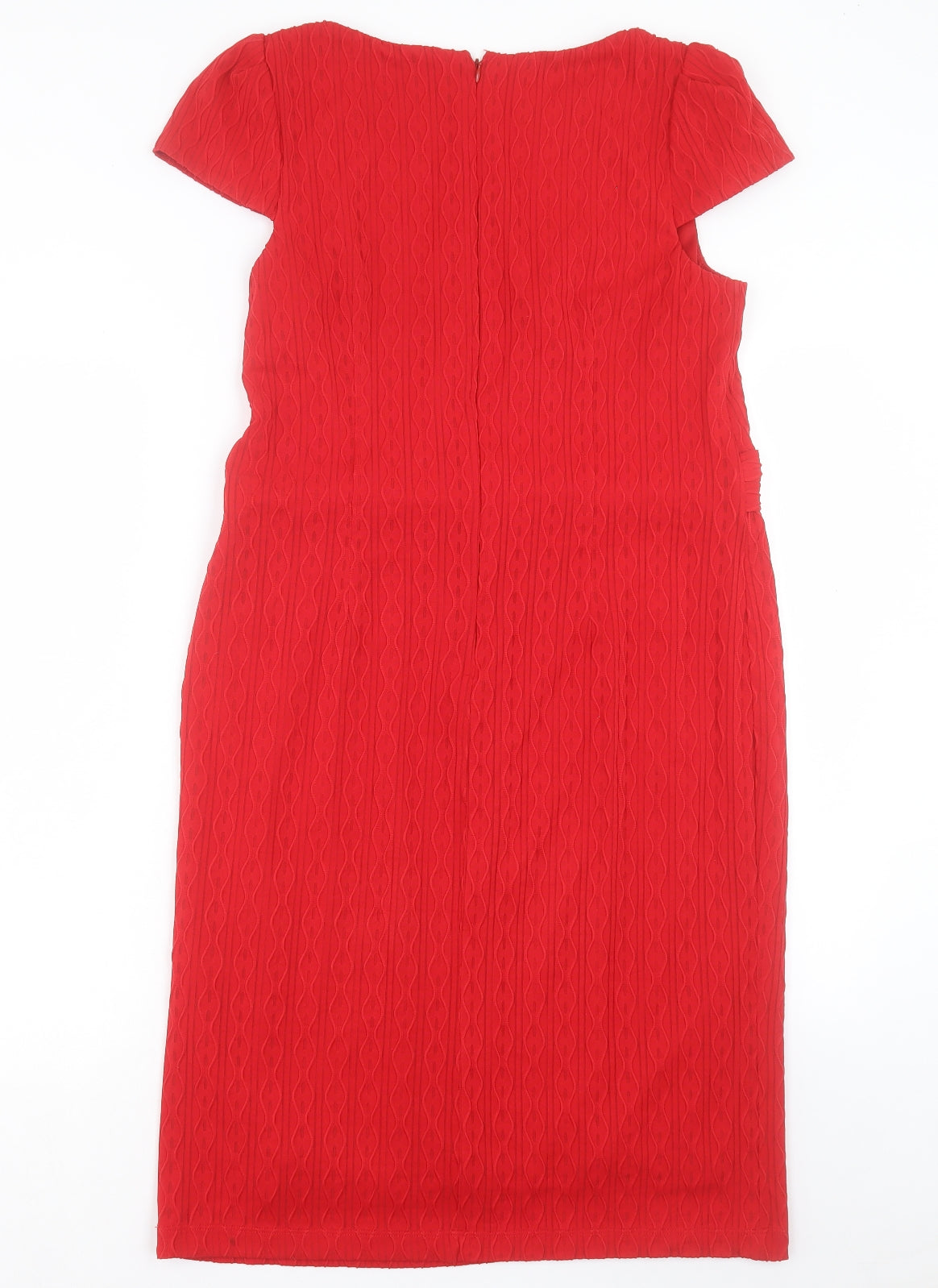 Marks and Spencer Womens Red Polyester Shift Size 16 Boat Neck Zip