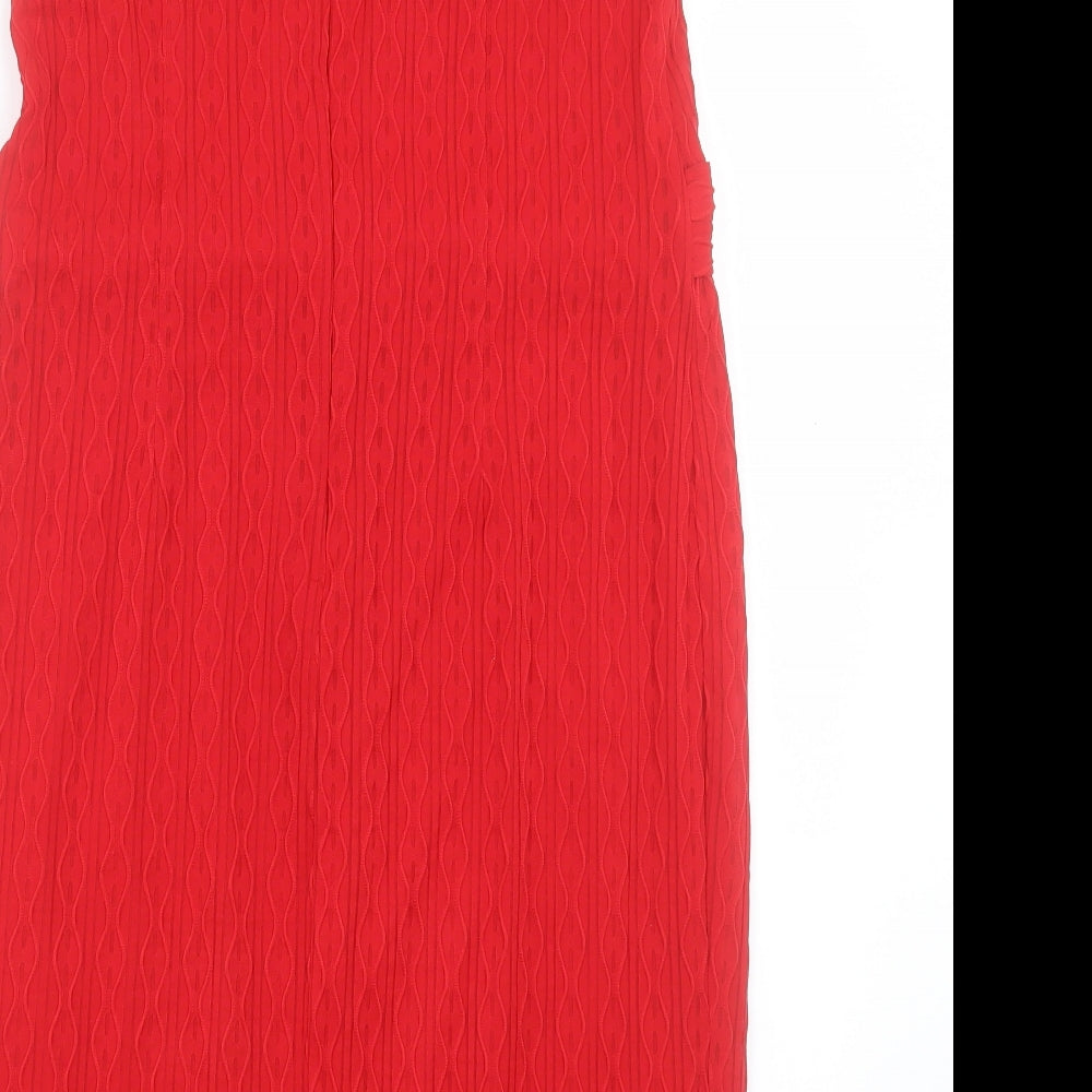 Marks and Spencer Womens Red Polyester Shift Size 16 Boat Neck Zip