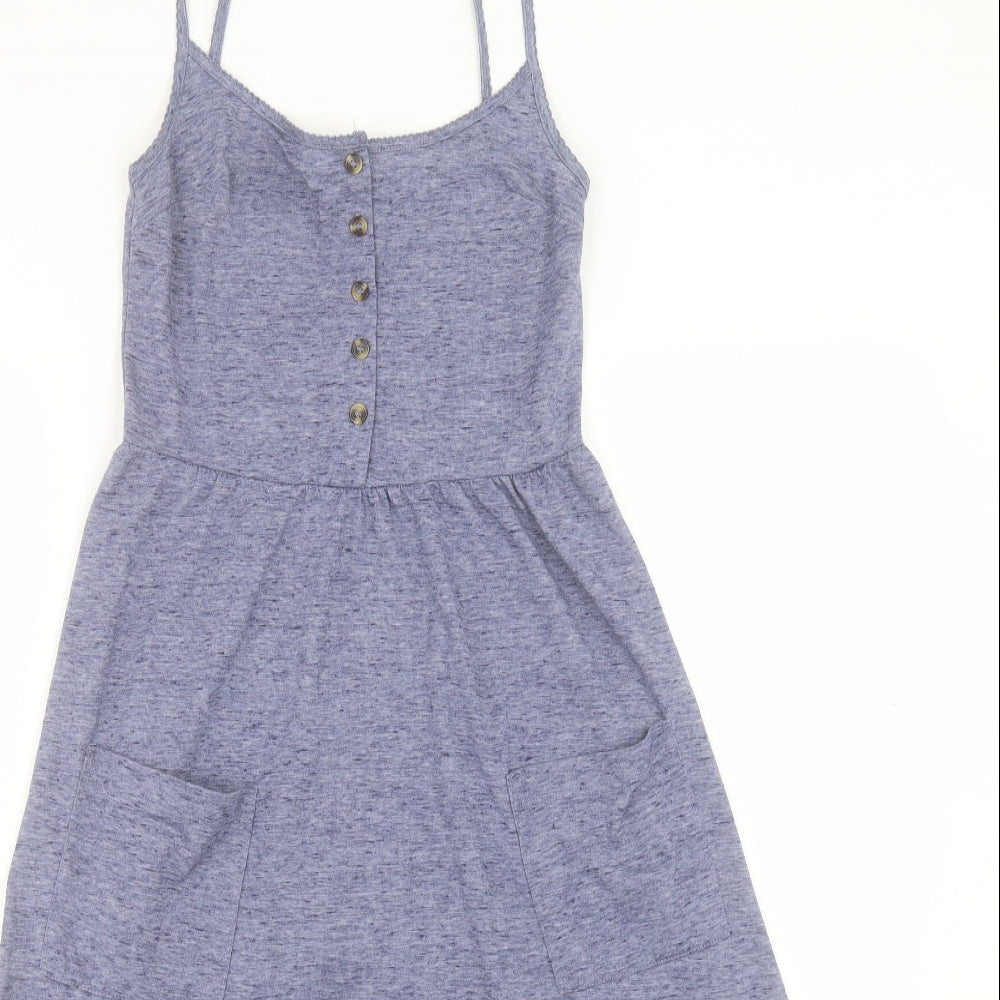 Topshop Womens Blue Polyester A-Line Size 6 Scoop Neck Pullover