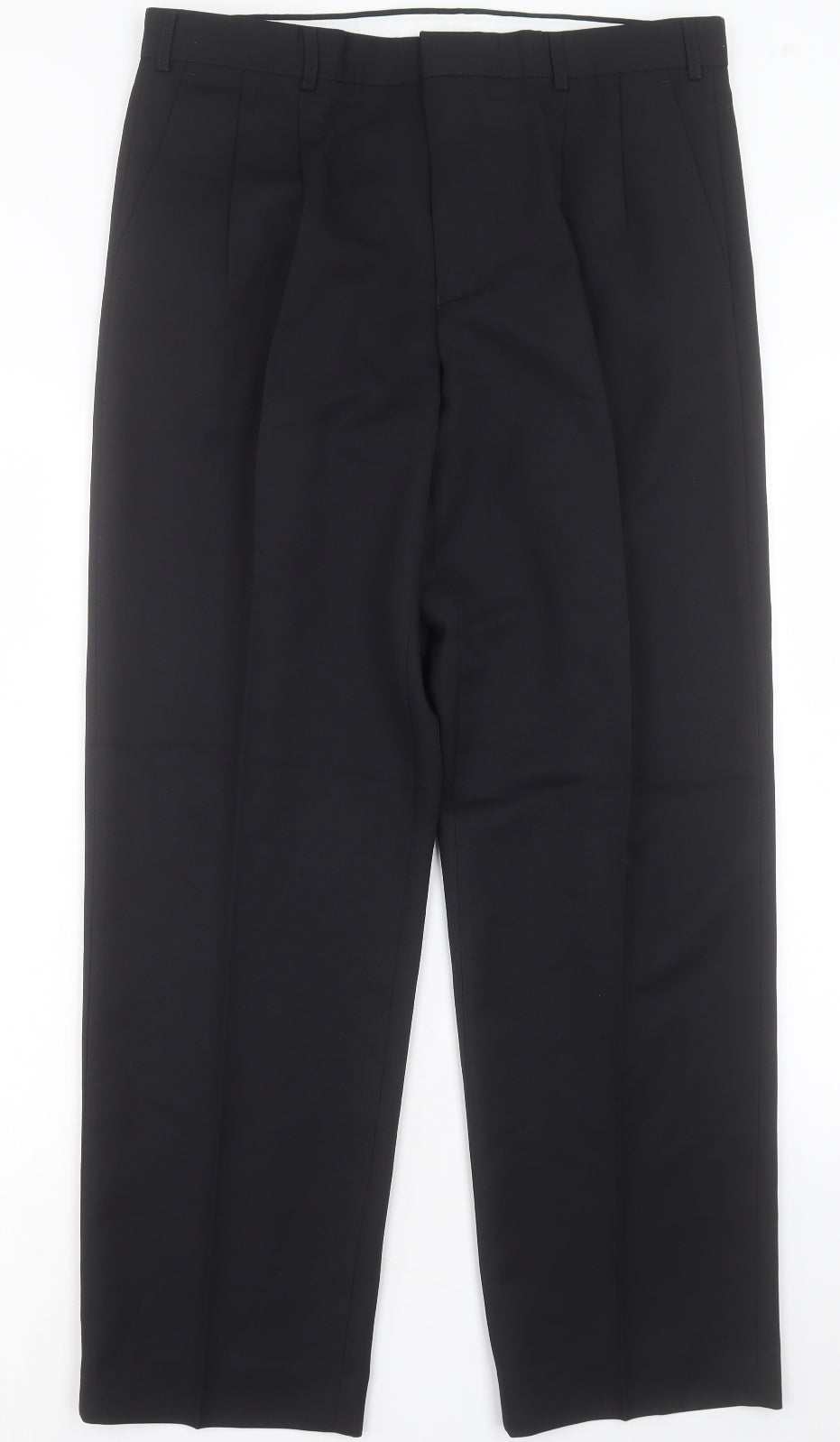 BHS Mens Black Polyester Trousers Size 36 in L31 in Regular Hook & Eye
