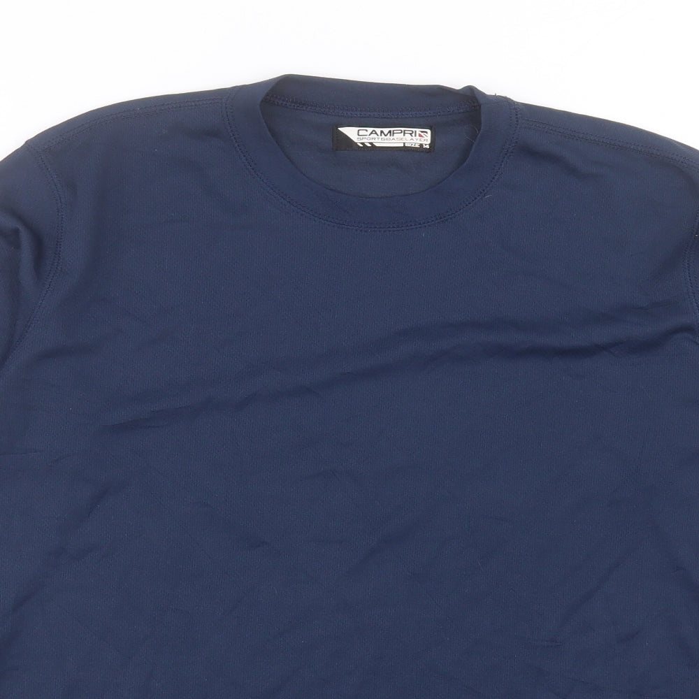 Capri Womens Blue Polyester Basic Casual Size 14 Crew Neck Pullover