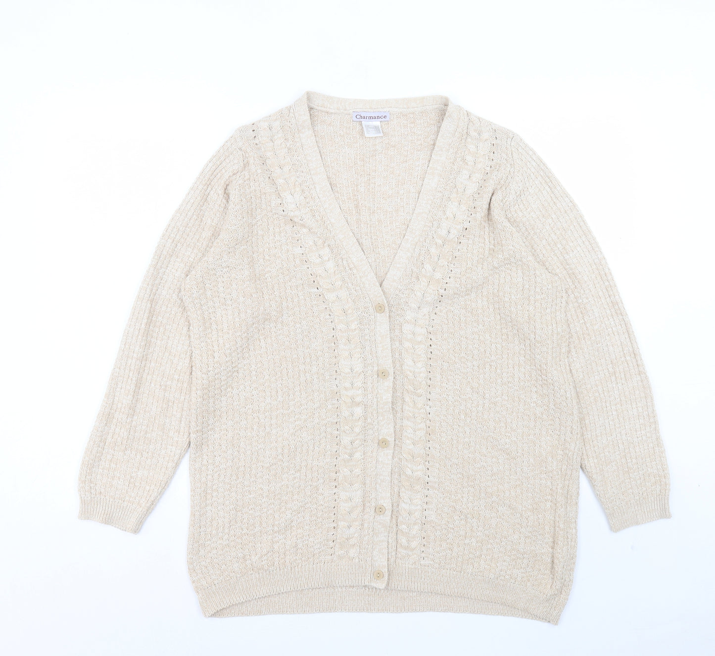 Charmance Womens Beige V-Neck Acrylic Cardigan Jumper Size 18