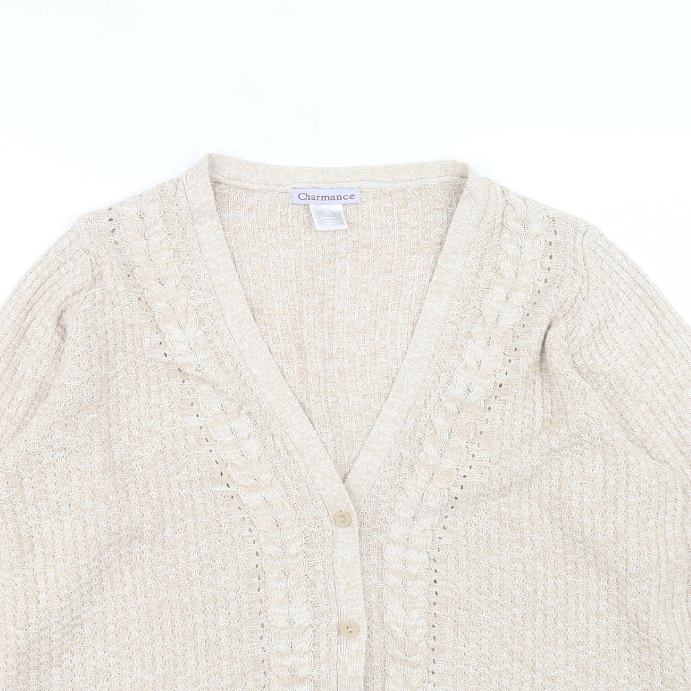 Charmance Womens Beige V-Neck Acrylic Cardigan Jumper Size 18