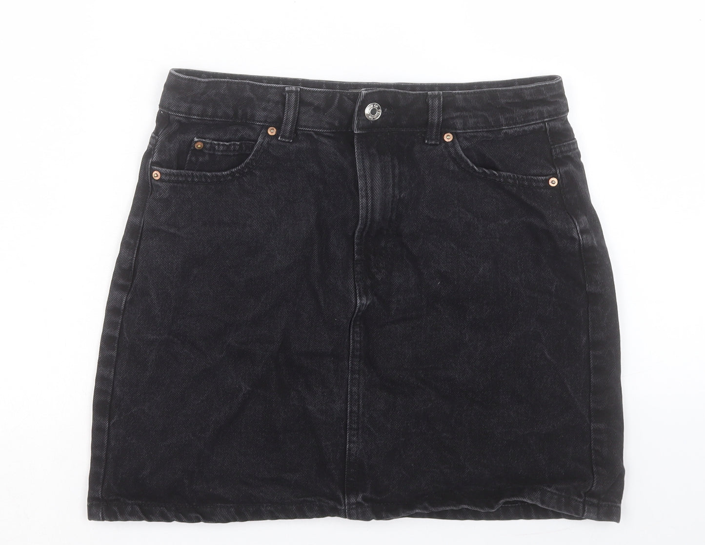 Denim & Co. Womens Black Cotton A-Line Skirt Size 10 Regular Button