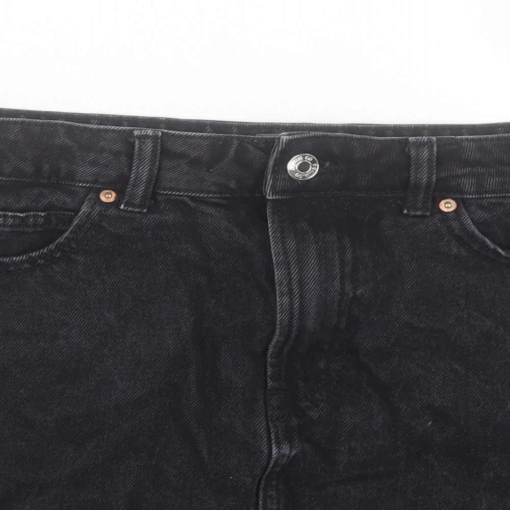 Denim & Co. Womens Black Cotton A-Line Skirt Size 10 Regular Button