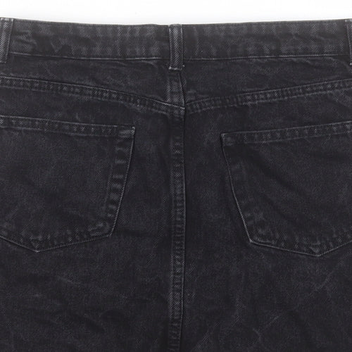 Denim & Co. Womens Black Cotton A-Line Skirt Size 10 Regular Button