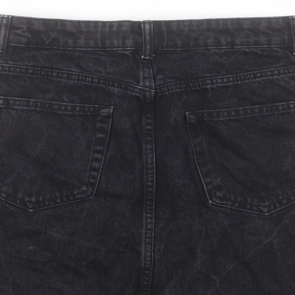 Denim & Co. Womens Black Cotton A-Line Skirt Size 10 Regular Button