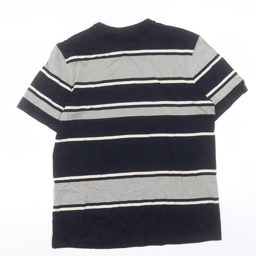 Autograph Mens Blue Striped Cotton T-Shirt Size L Crew Neck