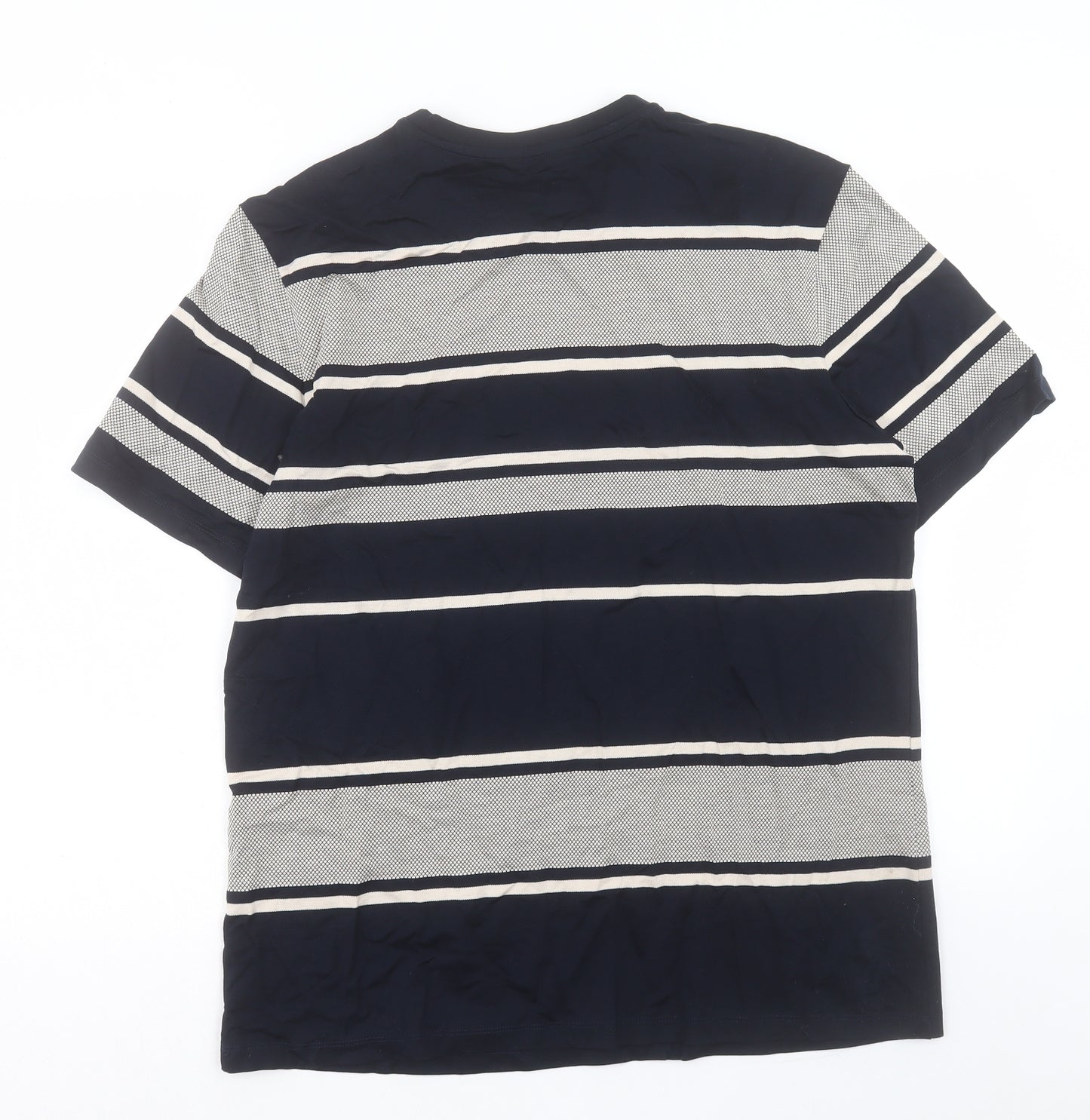 Autograph Mens Blue Striped Cotton T-Shirt Size L Crew Neck