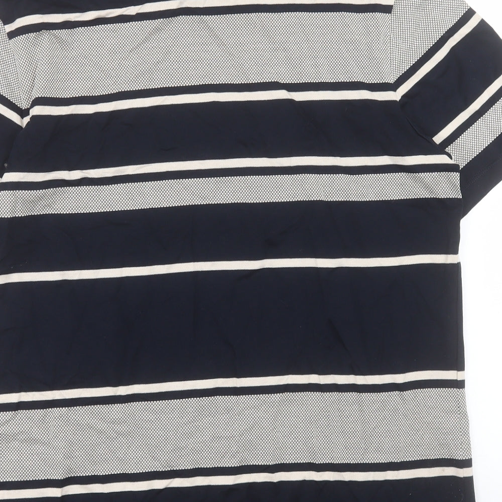 Autograph Mens Blue Striped Cotton T-Shirt Size L Crew Neck