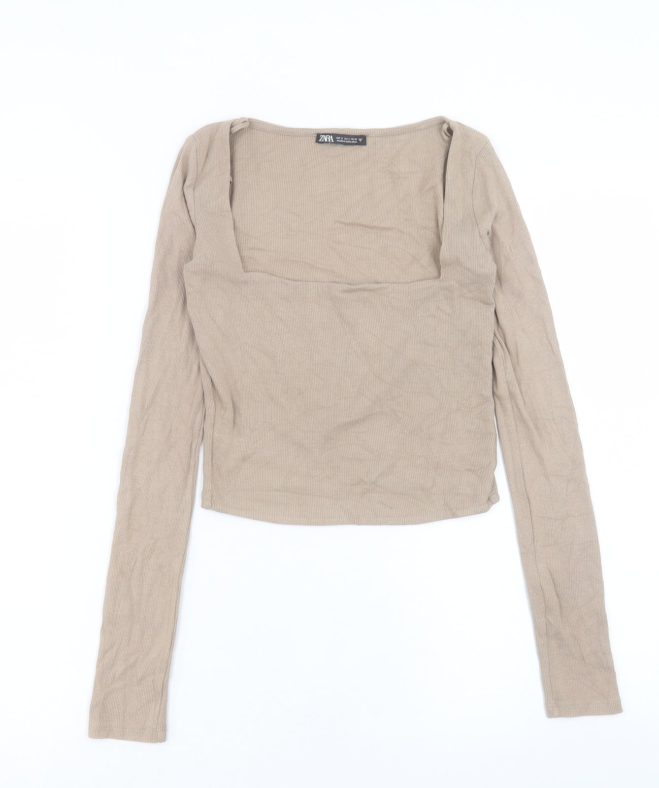Zara Womens Brown Polyester Cropped T-Shirt Size S Square Neck