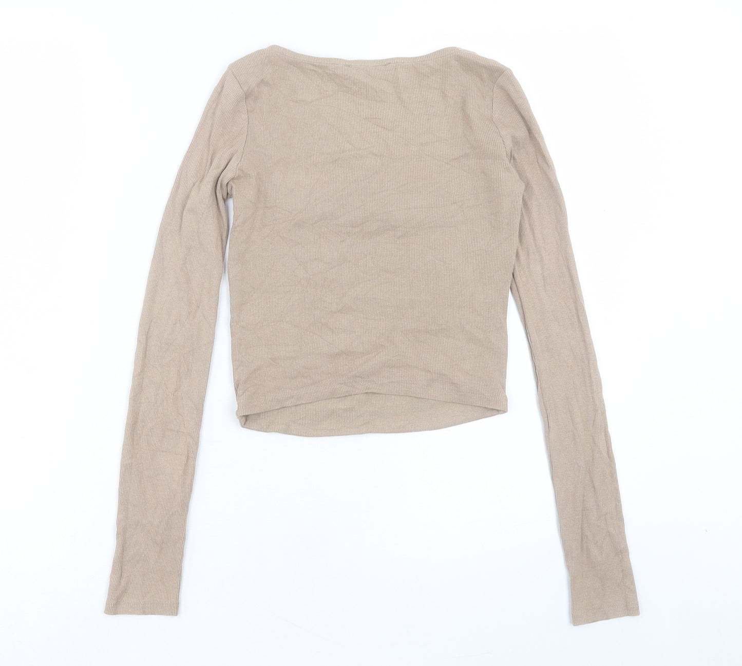 Zara Womens Brown Polyester Cropped T-Shirt Size S Square Neck