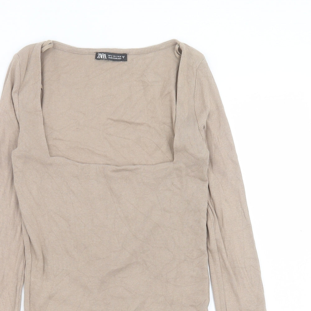 Zara Womens Brown Polyester Cropped T-Shirt Size S Square Neck