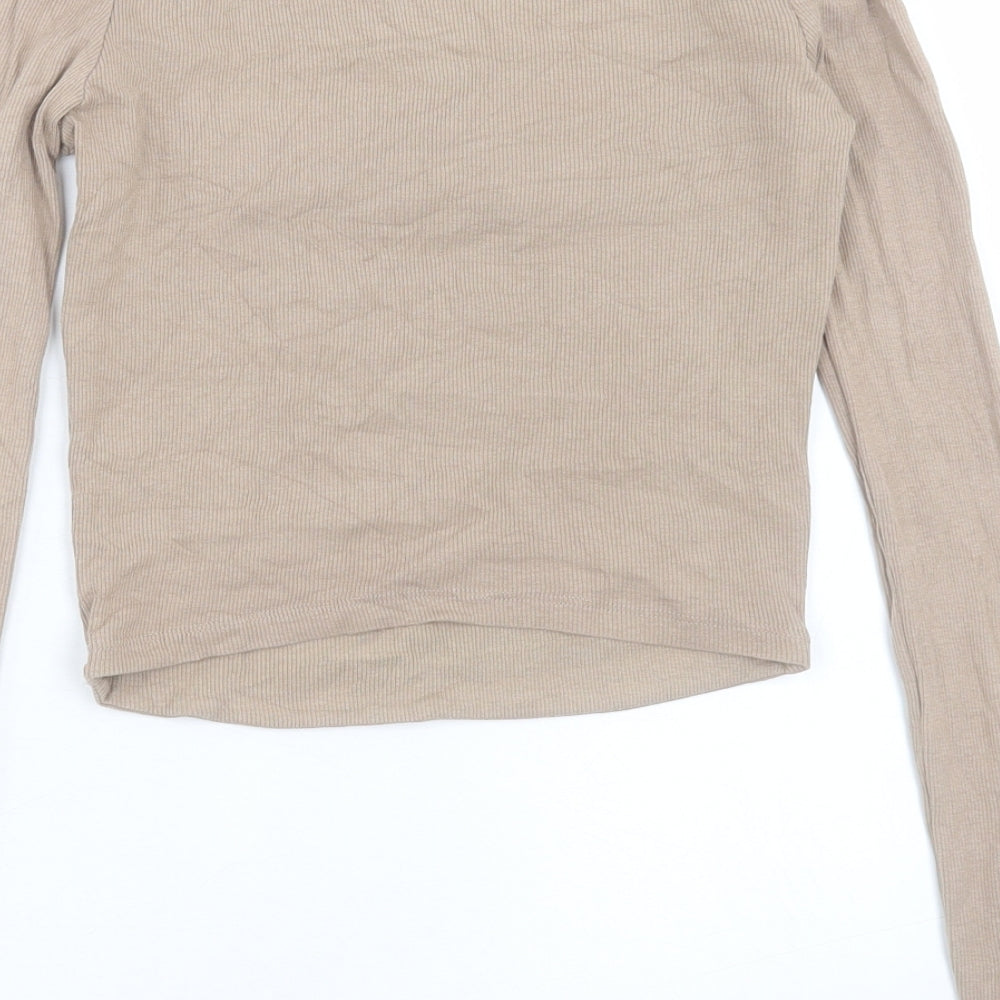Zara Womens Brown Polyester Cropped T-Shirt Size S Square Neck