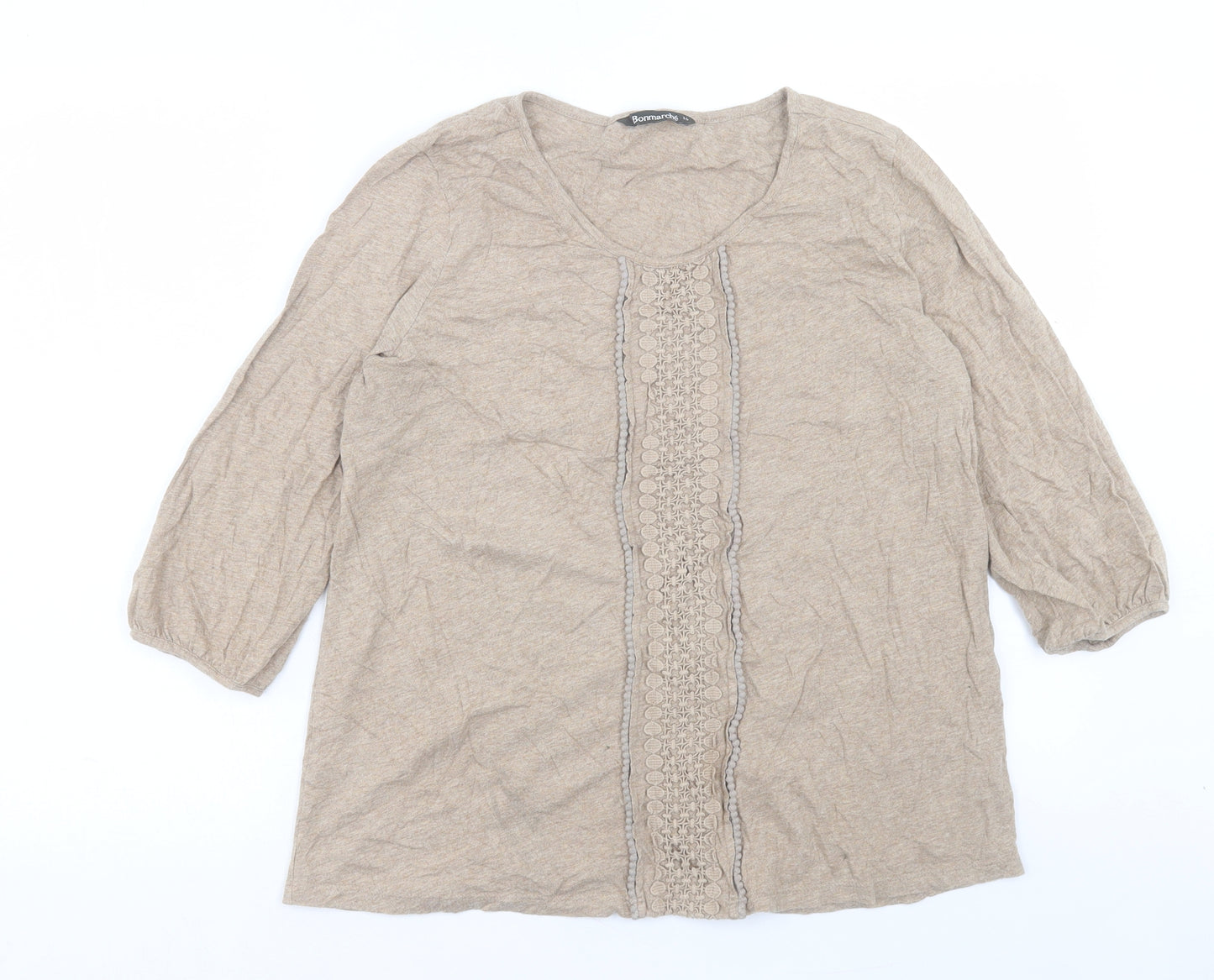 bonmarch Womens Brown Cotton Basic T-Shirt Size 16 Scoop Neck